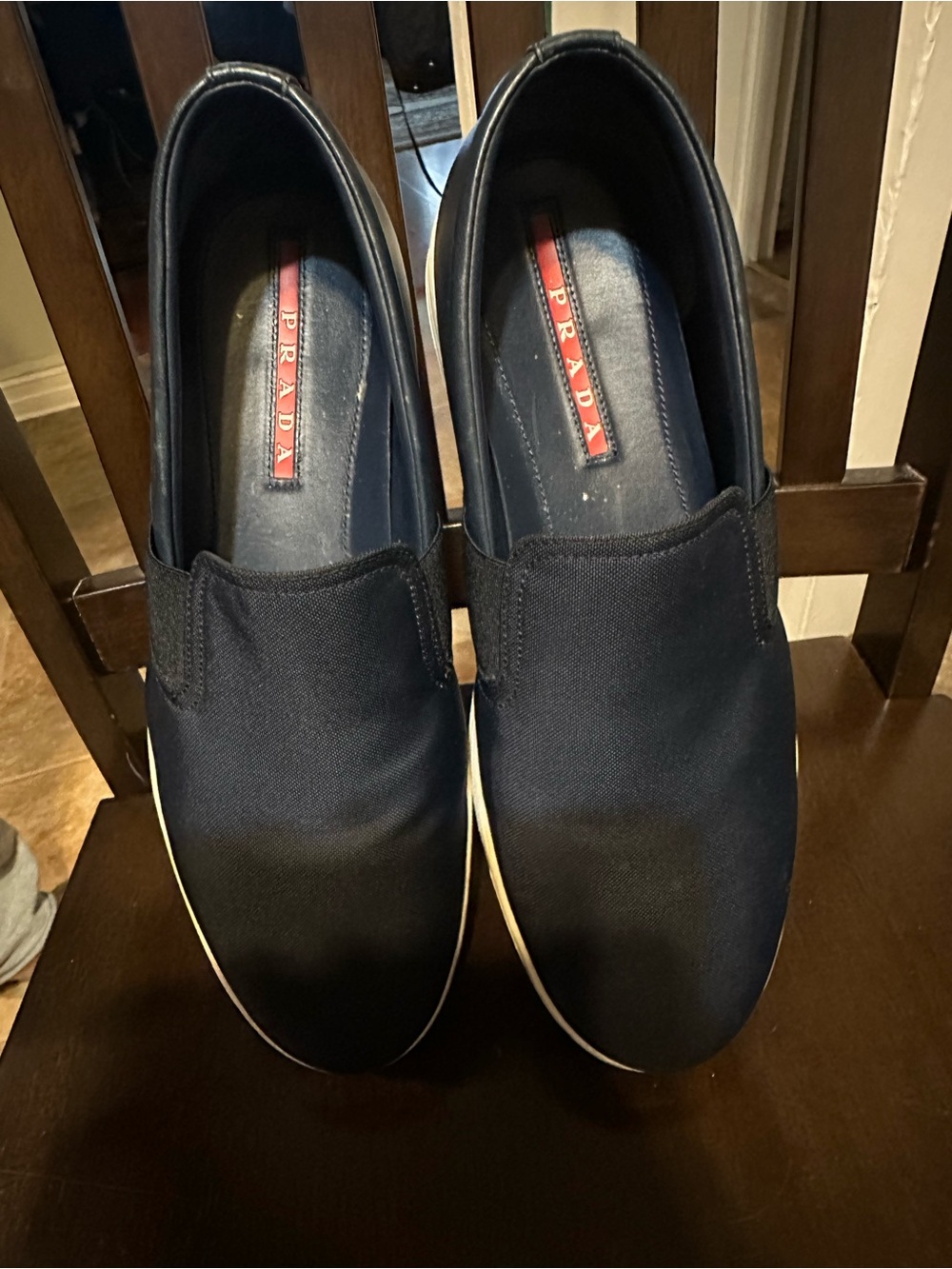 Prada Navy Canvas Slip-On Loafers